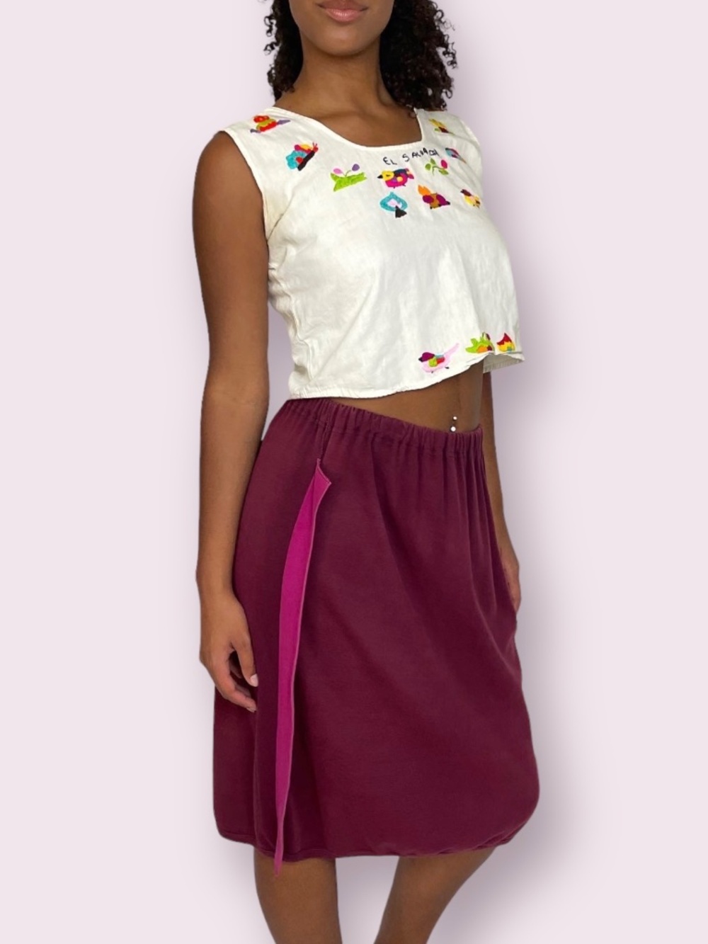 Vintage Sonia Rykiel Maroon and Pink Knit Skirt